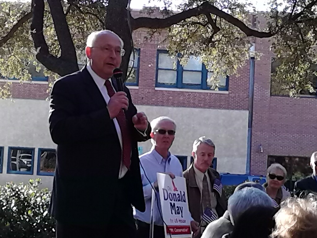 Anti Randy Neugebauer rally in Abilene on Thursday, 27 February 2014. Candidate Donald May speaks.